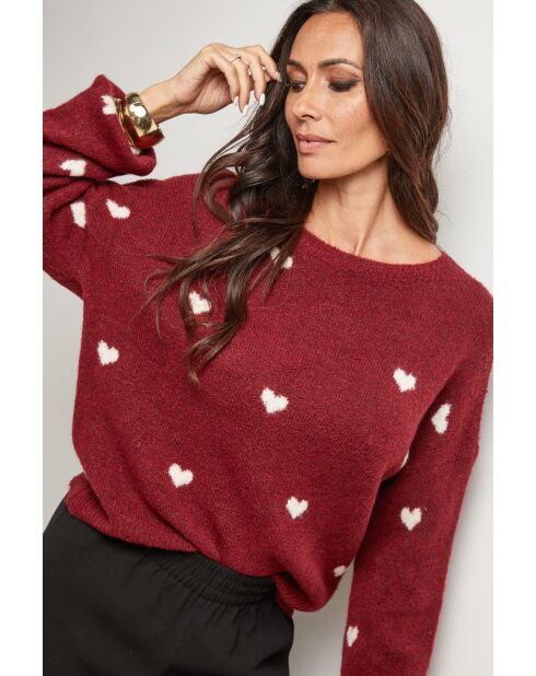 Pull col rond cœur Clara bordeaux