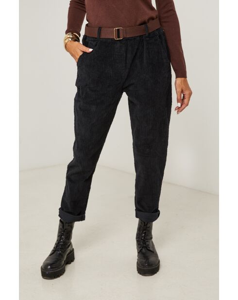 Pantalon velours avec ceinture en coton Emilia noir