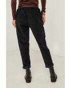 Emilia zwarte fluwelen broek met katoenen riem