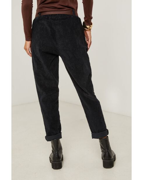 Pantalon velours avec ceinture en coton Emilia noir