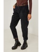Emilia zwarte fluwelen broek met katoenen riem