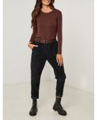 Emilia zwarte fluwelen broek met katoenen riem