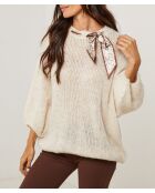 Pull col rond avec foulard Lisa beige