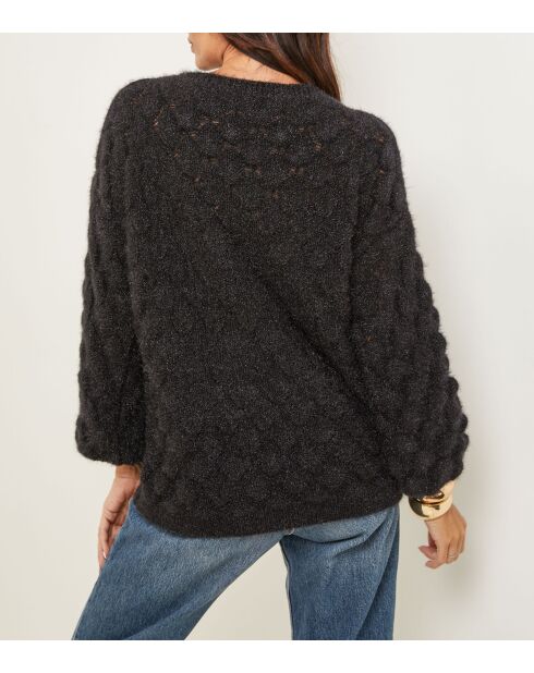 Pull col rond à motif écaille Jasmine noir
