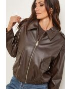 Chaqueta Giulia de piel sintética marrón con bolsillo