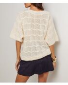 Pull col rond mi manche ajouré Jeanne beige