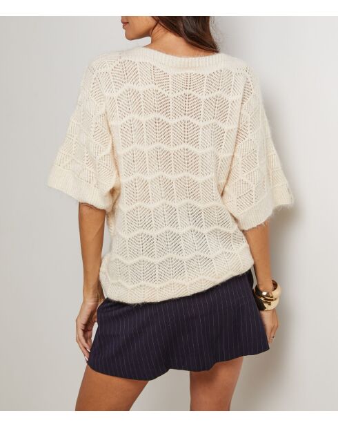 Pull col rond mi manche ajouré Jeanne beige