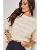 Pull col rond mi manche ajouré Jeanne beige