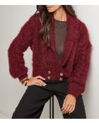 Gilet col V à bouton Laura bordeaux