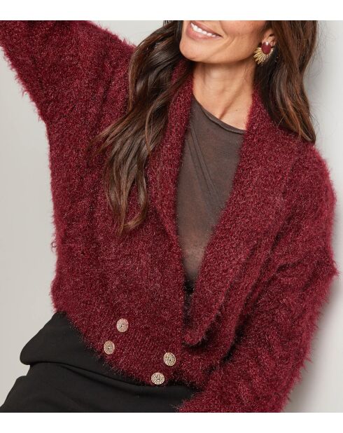 Gilet col V à bouton Laura bordeaux