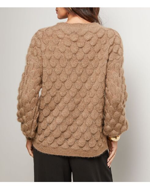 Pull col rond à motif écaille Jade taupe