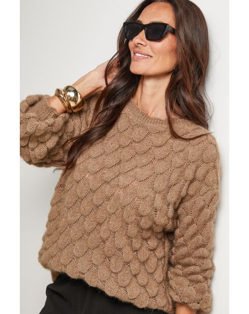 Jersey de cuello redondo en carey color topo color jade