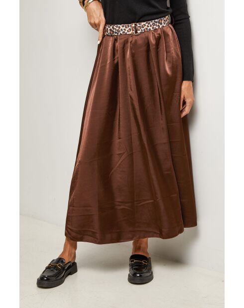 Jupe ample satinée avec ceinture incluse Eva chocolat