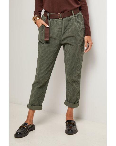 Pantalon velours avec ceinture en coton Elsa kaki
