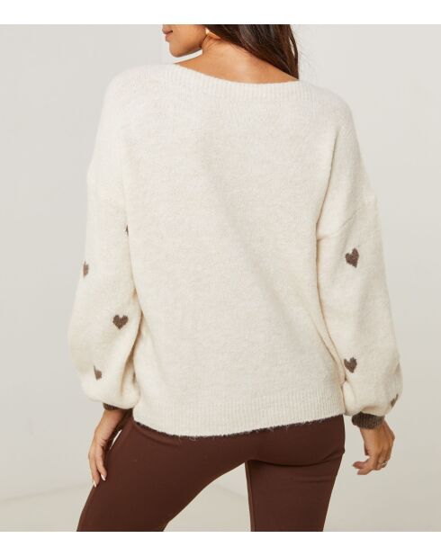 Pull col rond cœur Cléa beige