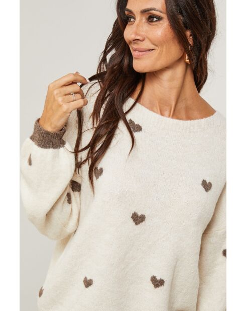 Pull col rond cœur Cléa beige