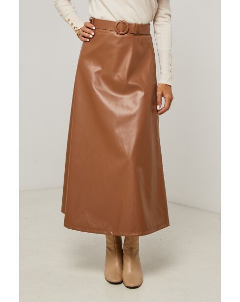 Jupe ample faux cuir avec ceinture incluse Flora camel