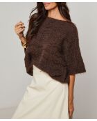 Pull col rond mi manche ajouré Joy chocolat