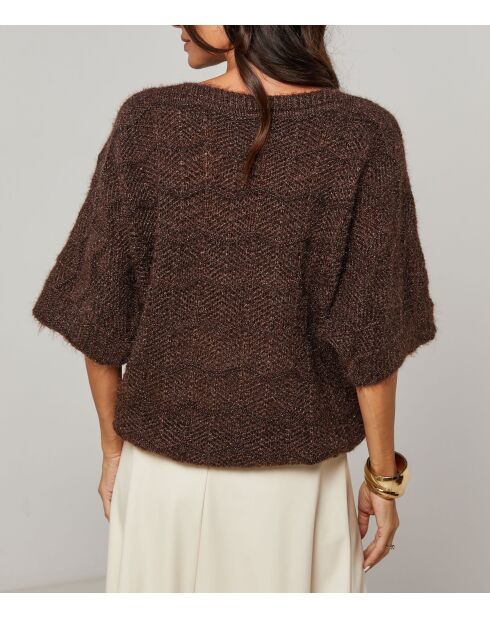 Pull col rond mi manche ajouré Joy chocolat