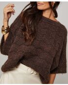 Pull col rond mi manche ajouré Joy chocolat