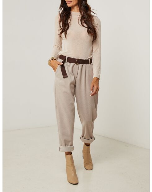 Pantalones Diane con cinturón beige