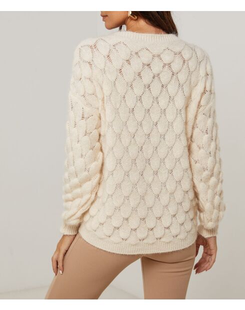Pull col rond à motif écaille Isadora beige