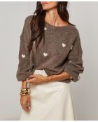 Pull col rond cœur Clémence taupe