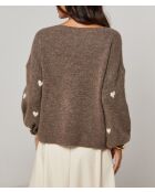 Pull col rond cœur Clémence taupe