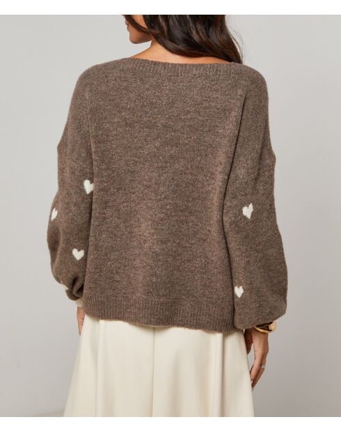Pull col rond cœur Clémence taupe