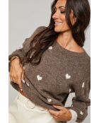Pull col rond cœur Clémence taupe
