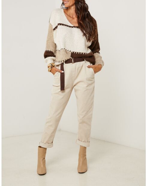Charlène brauner Pullover mit V-Ausschnitt