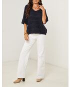 Iris marineblauer Pullover mit durchbrochenem V-Ausschnitt und mittleren Ärmeln
