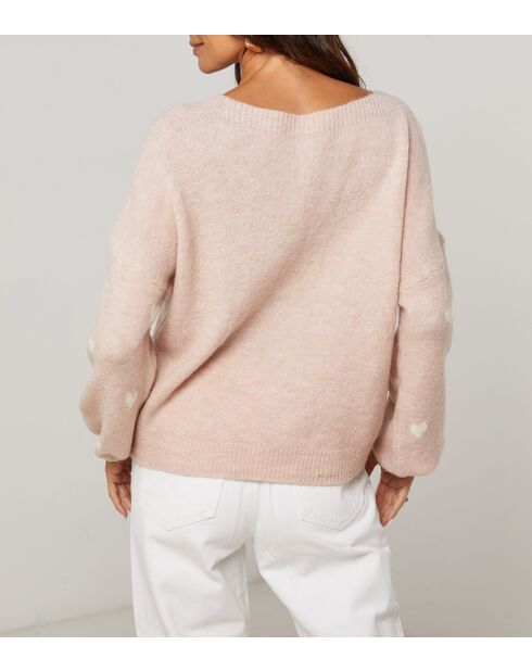 Pull col rond cœur Cléo vieux rose