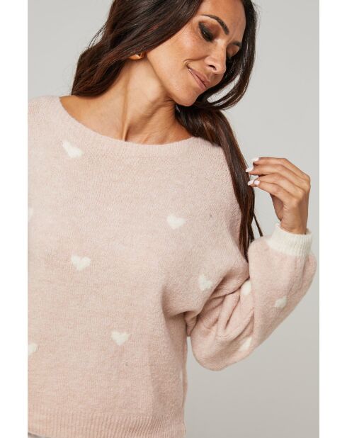 Pull col rond cœur Cléo vieux rose