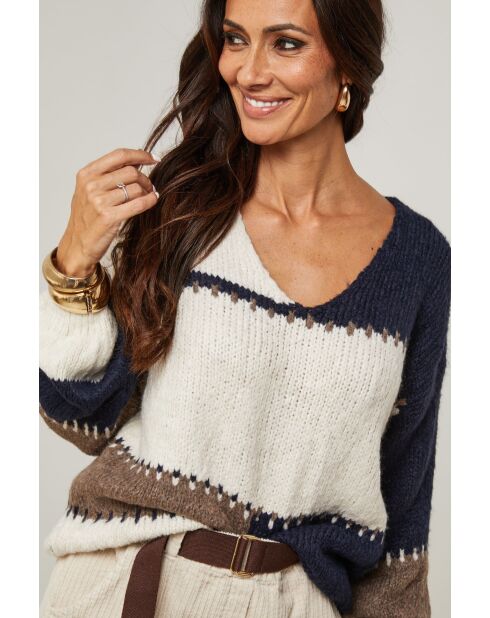 Pull col V Carla bleu marine