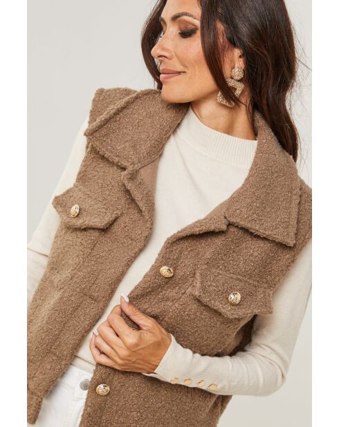 Gilet sans manche poche Éléonore taupe