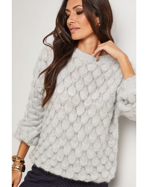 Jersey gris Isaline con cuello redondo en forma de carey