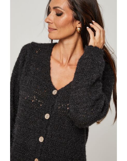 Gilet à bouton col V Liliana noir
