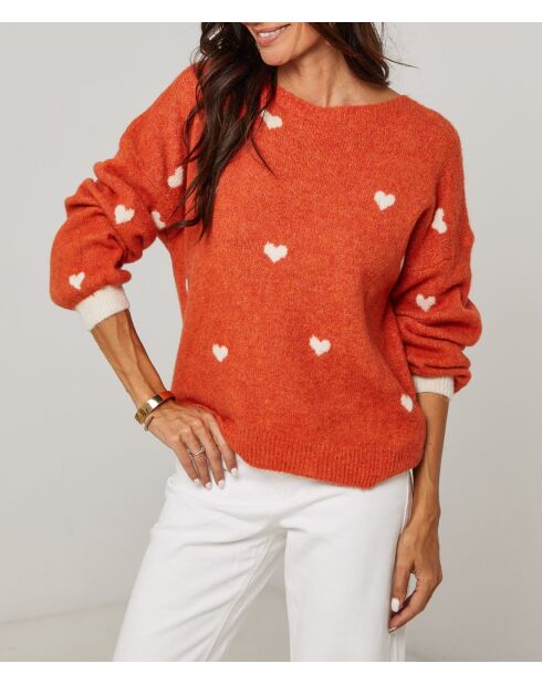 Pull col rond cœur Chiara orange
