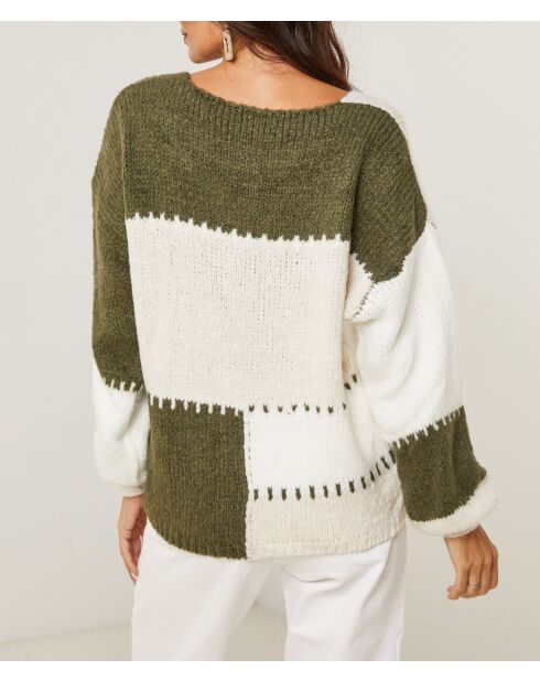 Pull col V Céleste kaki