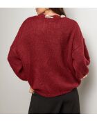 Pull col rond avec foulard Livia bordeaux