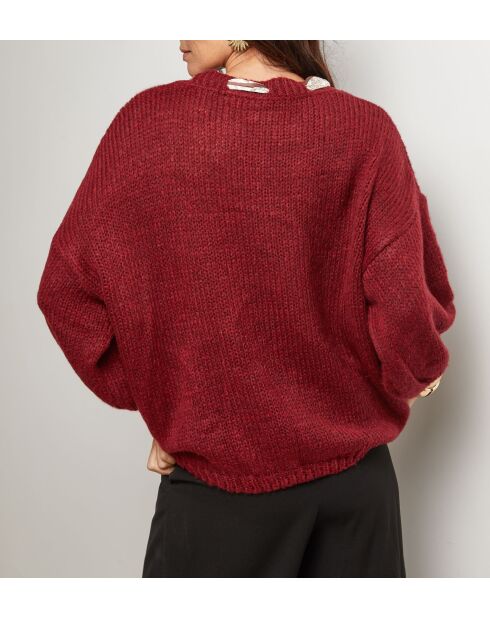 Pull col rond avec foulard Livia bordeaux