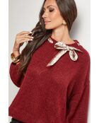 Pull col rond avec foulard Livia bordeaux