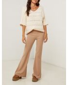 Pull mi manche col V ajouré Inès beige
