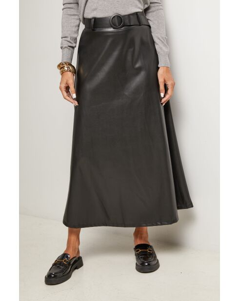 Jupe ample faux cuir avec ceinture incluse Fanny noire