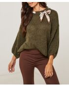 Pull col rond avec foulard Lina kaki