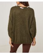 Pull col rond avec foulard Lina kaki