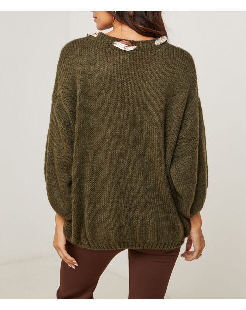 Pull col rond avec foulard Lina kaki