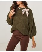 Pull col rond avec foulard Lina kaki