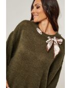 Pull col rond avec foulard Lina kaki